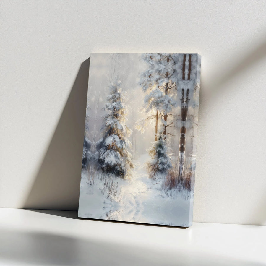 Winter Forest Canvas Print | Snowy Pine Trees Painting | Premium Gallery Wrapped Canvas | Rustic Home Decor Gift