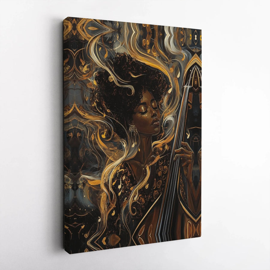 Black Woman Musician Canvas Print | Abstract Soulful Jazz Music Art | Premium Gallery Wrapped Canvas | Living Room Decor Gift for Music Lover