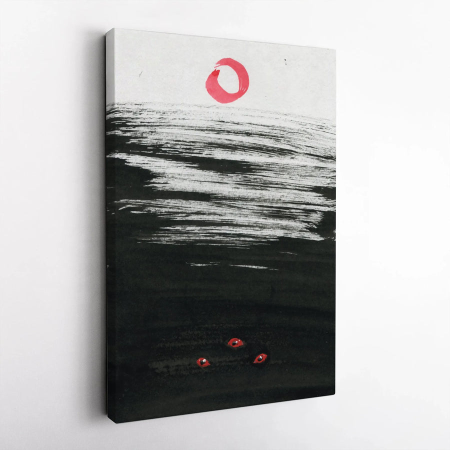 Japanese Red Sun Canvas Wall Art | Dark Surreal Monster Eyes Print | Premium 1.25 Inch Gallery Wrap | Modern Home Office Decor Gift