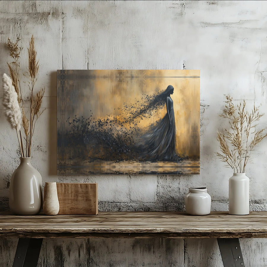 Abstract Woman Canvas Wall Art | Melancholy Fading Silhouette Print | Premium Matte Canvas | Modern Gothic Living Room Decor Gift