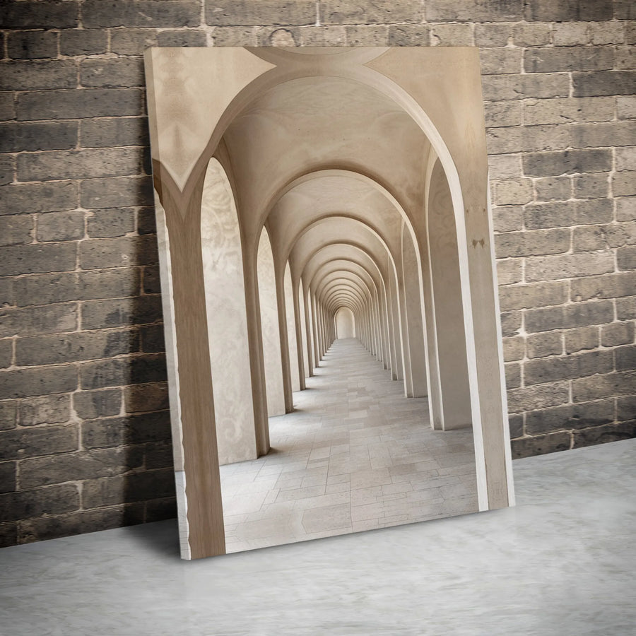 Architectural Arches Canvas Print | Long Hallway Perspective Art | Premium Gallery Wrapped Canvas | Modern Minimalist Home Decor Gift