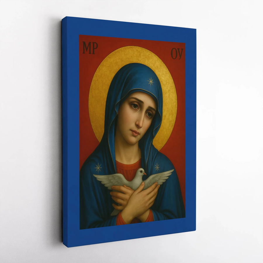 Virgin Mary Wall Art | Religious Icon Canvas with Holy Spirit Dove | Premium Gallery Wrapped Decor | Christian Home Gift for Faith & Prayer
