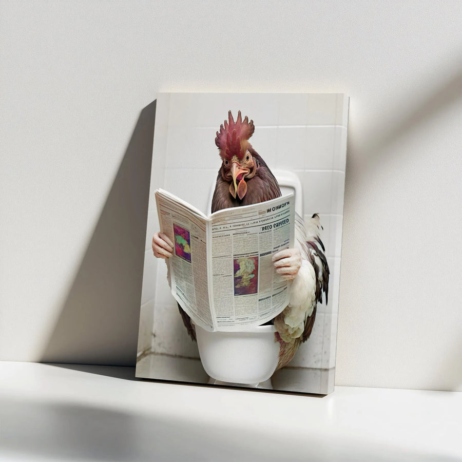 Funny Chicken Toilet Canvas Print | Bathroom Humorous Rooster Wall Art | Premium 1.25-Inch Gallery Wrap | Quirky Farmhouse Decor For Home Office