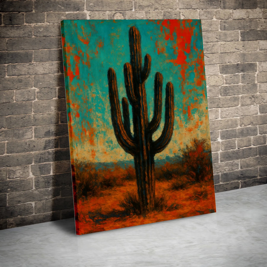 Saguaro Cactus Canvas Wall Art | Rustic Southwestern Desert Painting | Premium Gallery Wrapped 1.25" Thick Canvas | Modern Boho Home Decor Gift