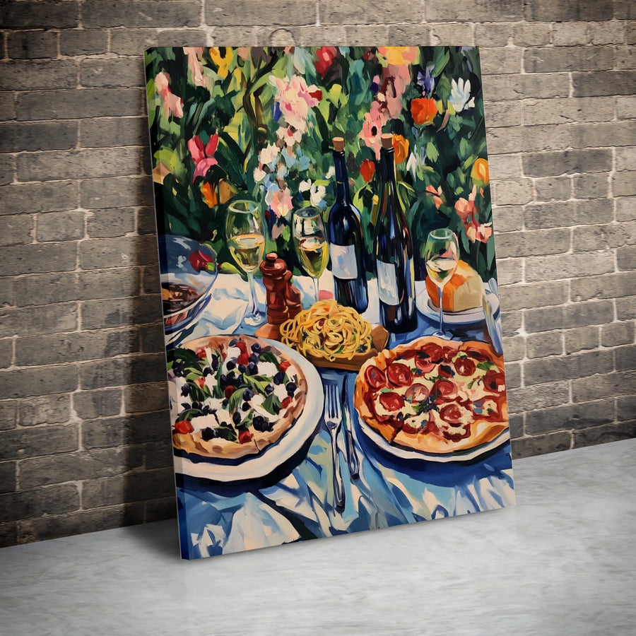 Italian Feast Canvas Wall Art | Pizza Pasta Wine Dining Room Decor | 1.25-Inch Gallery Wrap Print | Premium Kitchen Aesthetic Gift