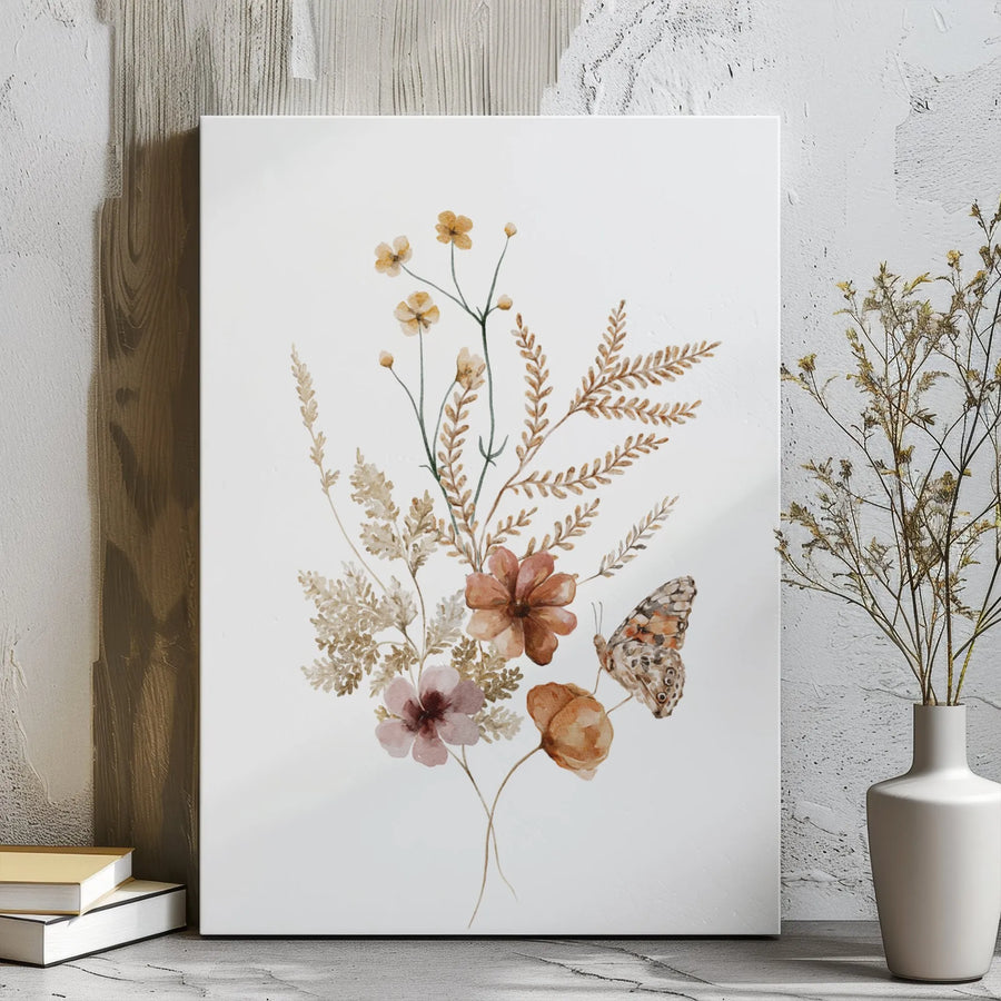 Watercolor Wildflower Bouquet Canvas | Botanical Butterfly Art Print | Premium 1.25" Gallery Wrap | Boho Home Decor Gift For Her