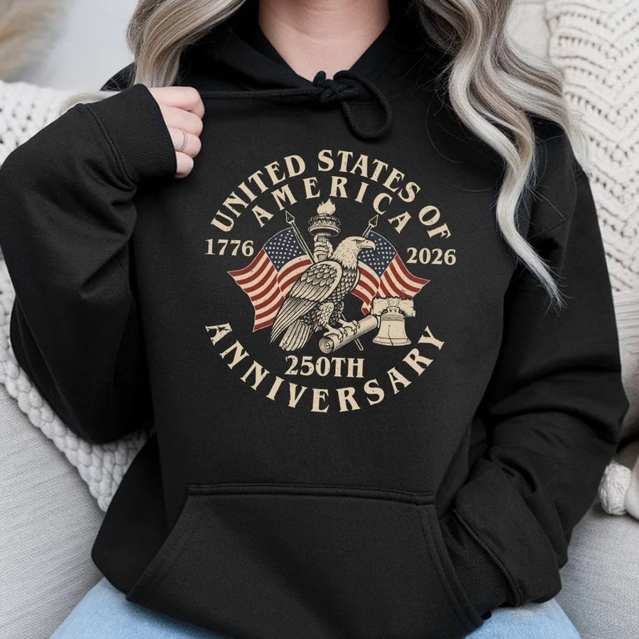 USA 250th Anniversary Hoodie | Vintage American Flag Eagle Graphic | Premium Cotton Blend | Patriotic Collector's Gift for Men and Women