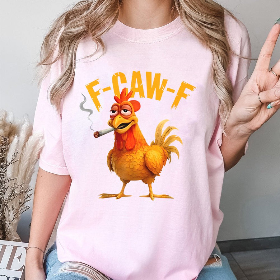 Smoking Chicken Graphic T-Shirt | Funny F-Caw-F Meme Print | Premium 100% Cotton Apparel | Hilarious Gift for Poultry Lovers and Humor Enthusiasts