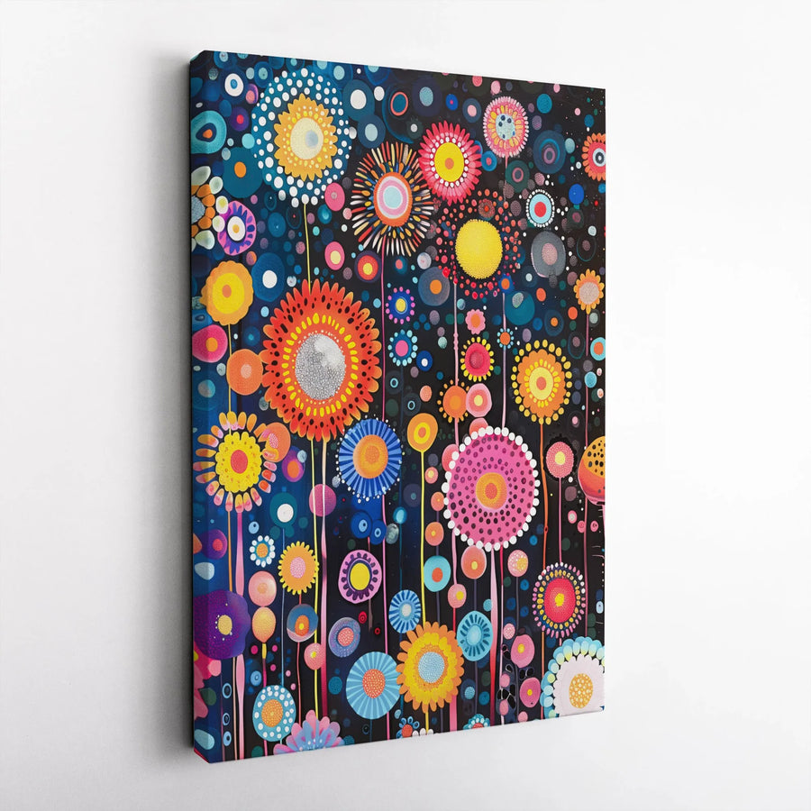 Abstract Floral Canvas Wall Art | Colorful Dotted Flower Print | Premium Gallery-Wrapped 1.25" Profile | Modern Home Decor Gift