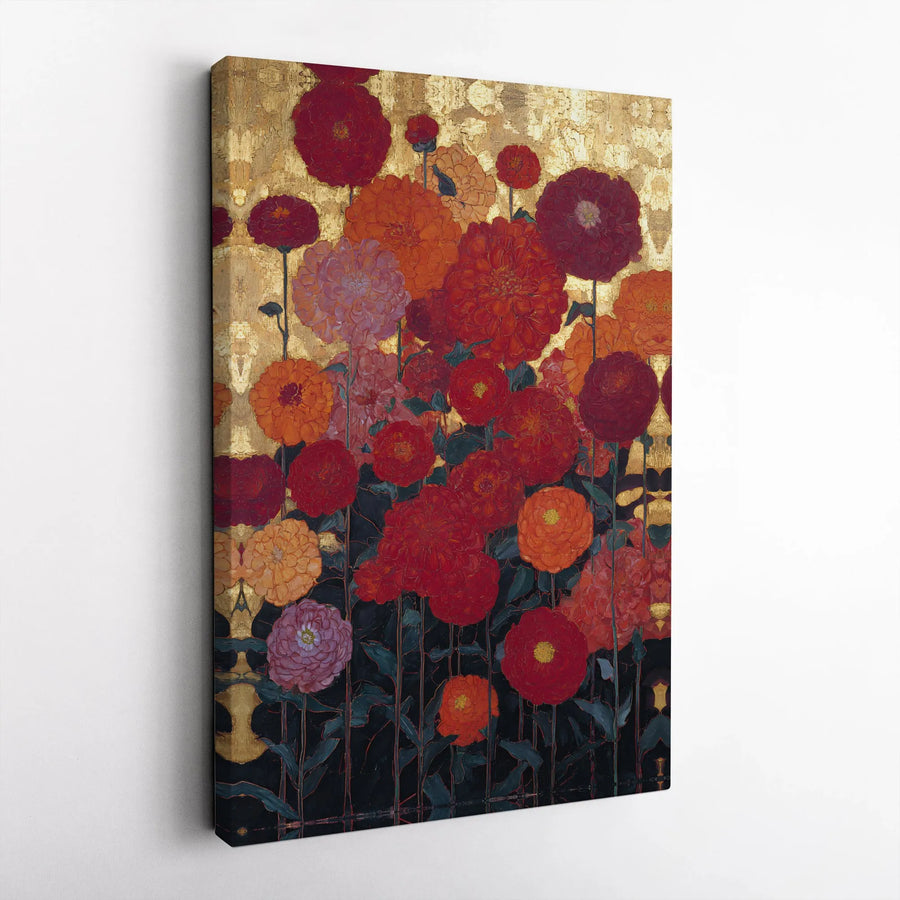 Gold Leaf Floral Canvas Wall Art | Vintage Botanical Painting Print | Premium Thick Gallery Wrap | Modern Living Room Decor Gift