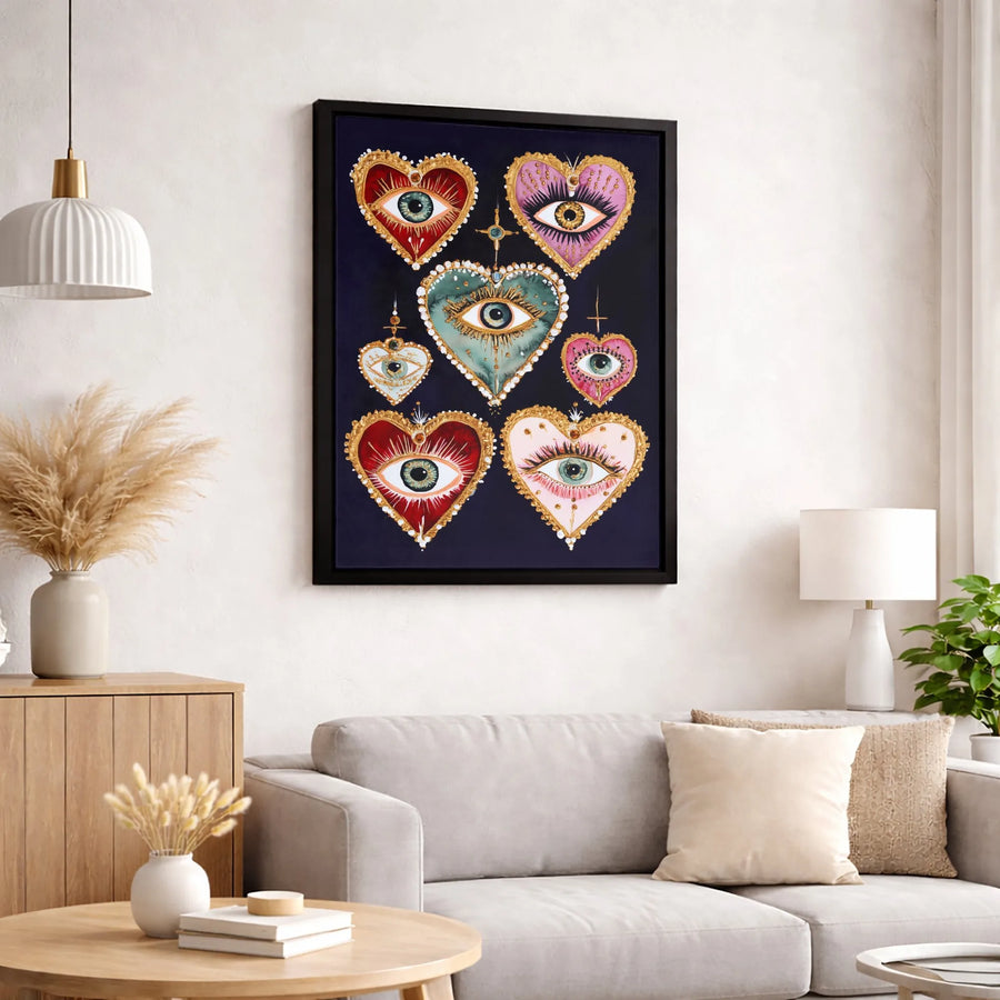 Sacred Heart Wall Art | Mystical Evil Eye Canvas Print | Premium Gallery Wrap Decor | Bohemian Spiritual Home Decor Gift