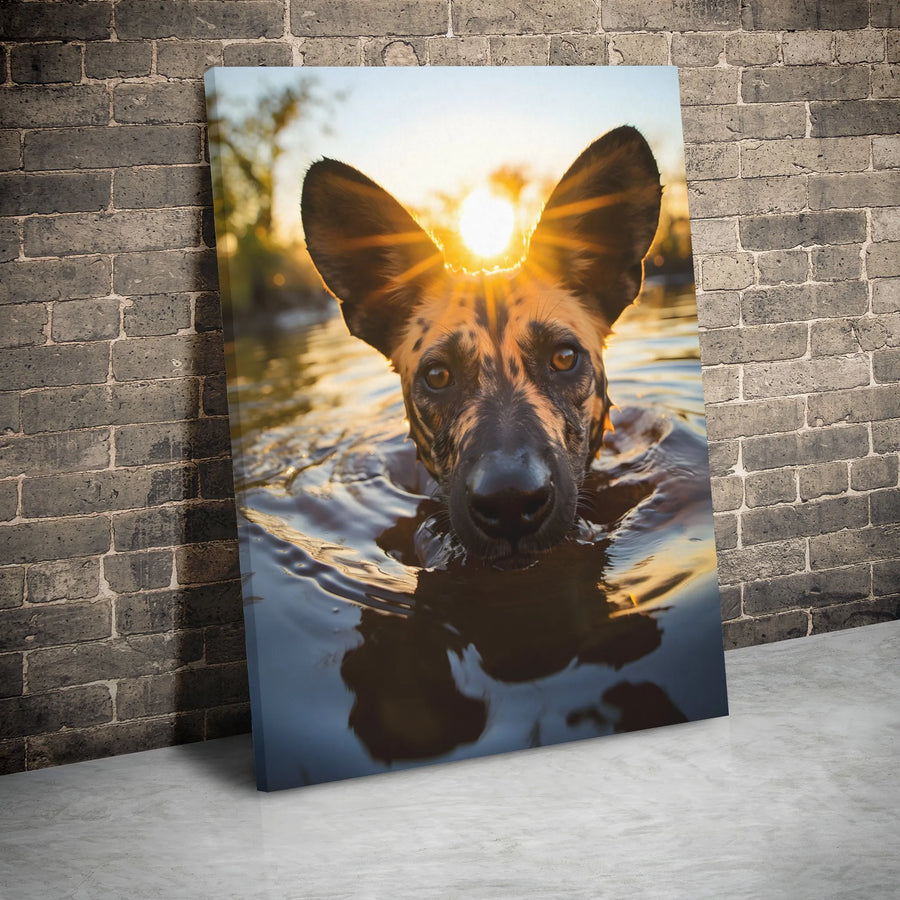 African Wild Dog Canvas Wall Art | Sunset Wildlife Photography Portrait | Premium 1.25-inch Gallery Wrap | Animal Lover Home Decor Gift