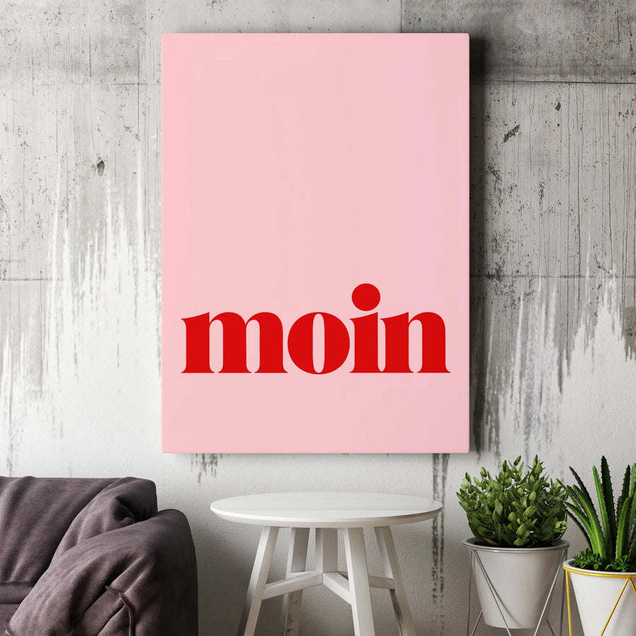 Moin Canvas Print | Minimalist German Greeting Wall Art | Premium Fade-Resistant Gallery Wrap | Modern Home Decor Gift