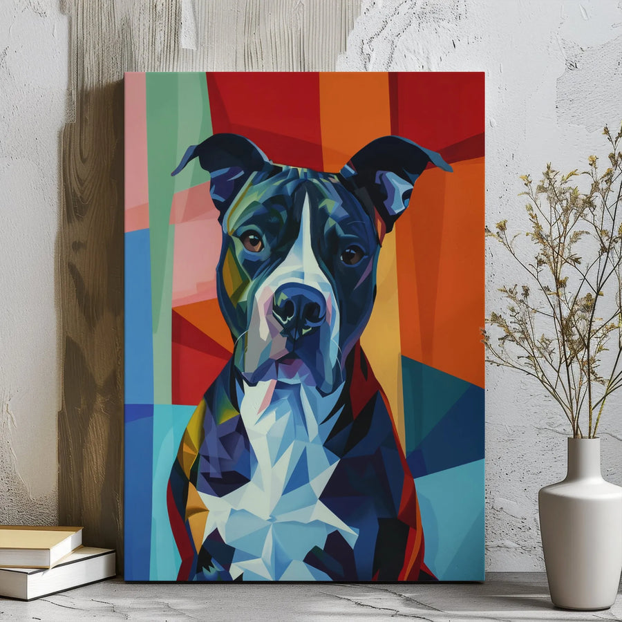 Pit Bull Canvas Wall Art | Colorful Abstract Geometric Dog Portrait | Premium 1.25-Inch Gallery Wrap | Modern Home Decor Gift for Dog Lovers