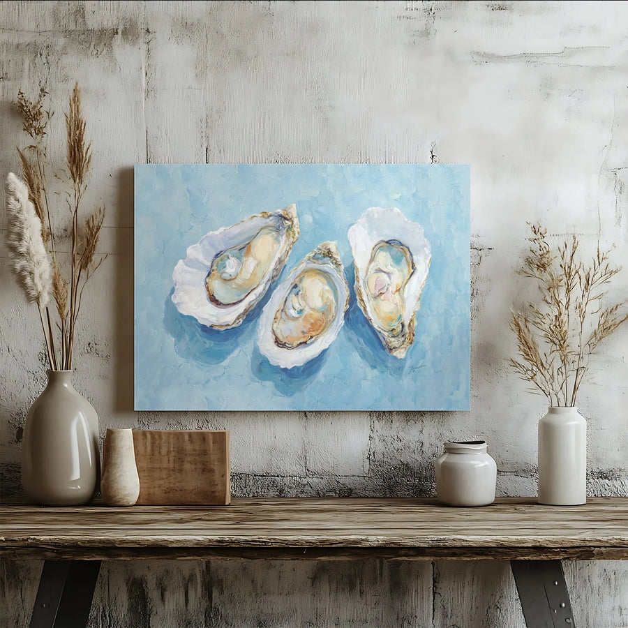 Oyster Shell Canvas Wall Art | Coastal Kitchen Oil Painting Style | Premium Gallery Wrap 1.25" Profile | Beach House Decor for Dining Room