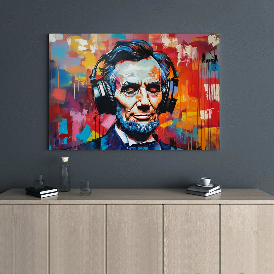 Abraham Lincoln Canvas Art | Colorful Pop Art Graffiti Print | 1.25 Inch Gallery Wrap | Unique Music Lover Office Decor Gift