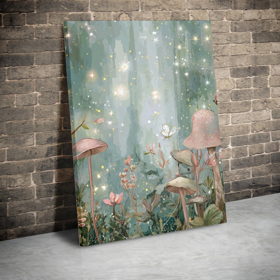 Enchanted Mushroom Forest Vertical Canvas | Whimsical Fairycore Pastel Art | Premium Fade-Resistant 1.25” Thick Print | Dreamy Cottagecore Bedroom Decor Gift