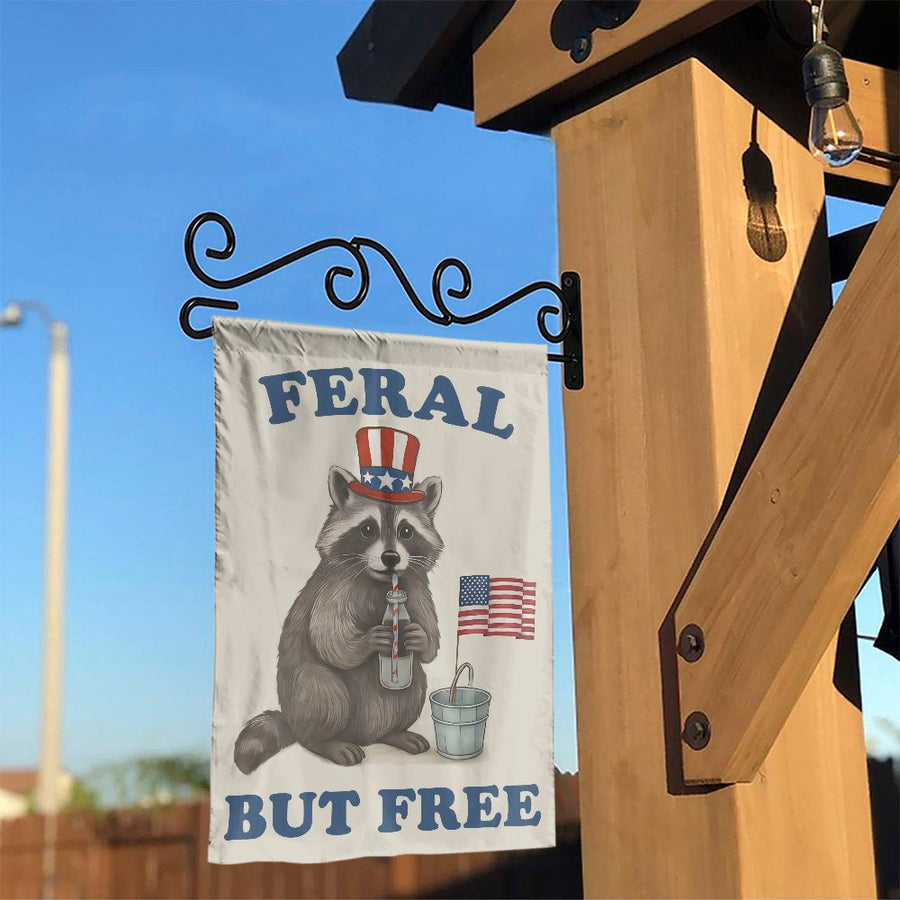 Patriotic Raccoon Garden Flag | Feral But Free Funny 4th of July Decor | Weather-Resistant Premium Polyester | Gift for Wildlife Animal Lovers