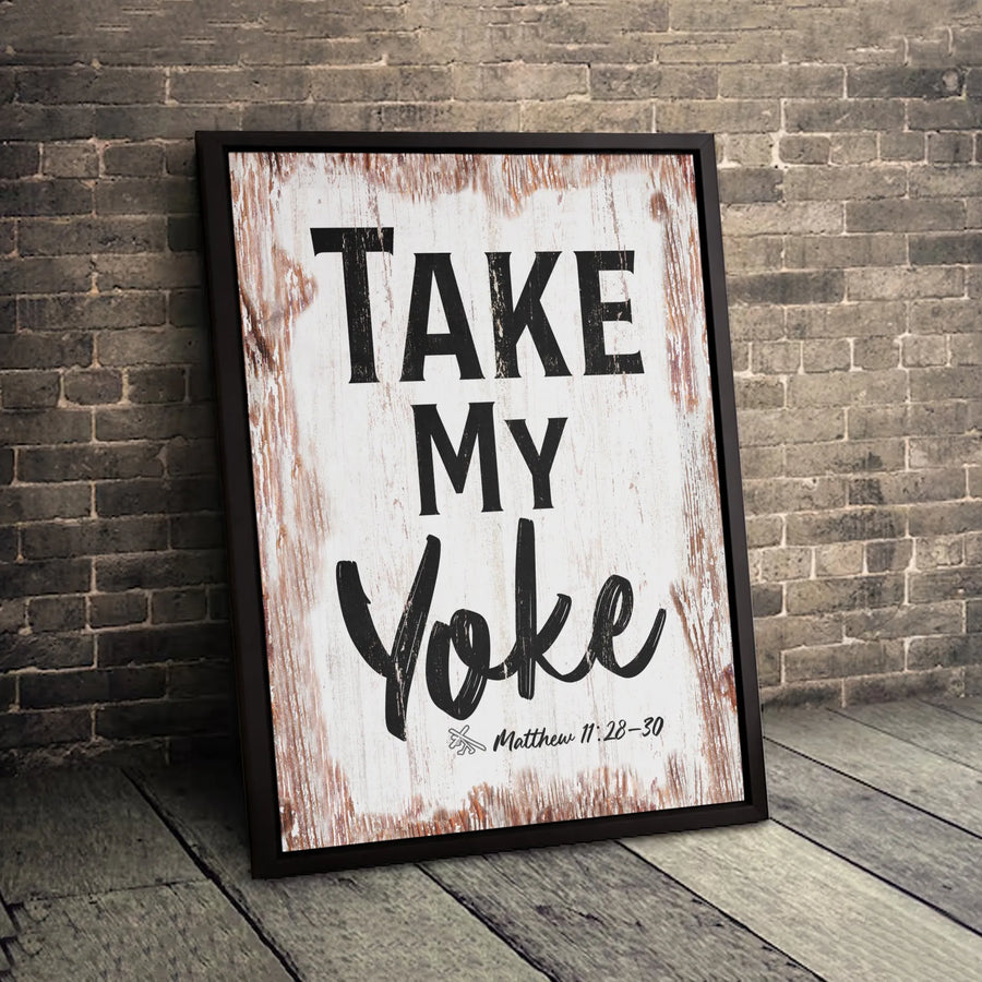 Take My Yoke Bible Verse Canvas | Matthew 11:28-30 Wall Art | Gallery-Quality Wood-Look Decor | Christian Home Gift for Believers