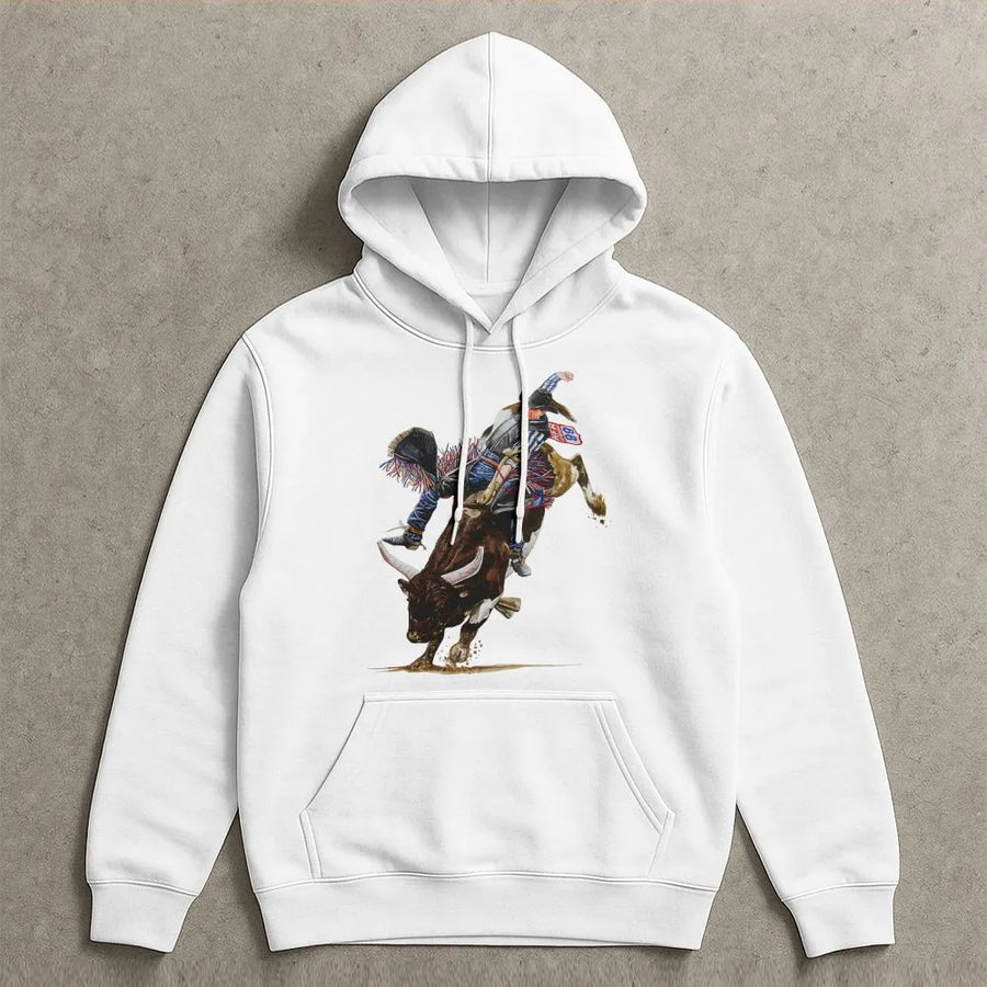 Rodeo Bull Riding Hoodie | Cowboy Action Graphic Sweatshirt | Premium Cotton-Poly Blend | Western Country Gift For Men And Women