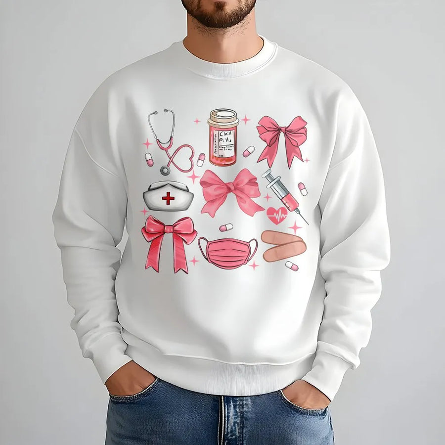 Coquette Nurse Sweatshirt | Aesthetic Pink Bow Stethoscope Design | Soft Cotton Blend | Nursing School Graduation Gift for Her