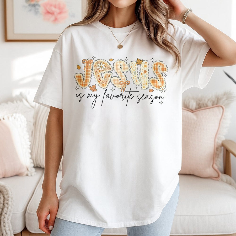 Jesus Is My Favorite Season T-Shirt | Fall Aesthetic Lace Floral Design | Premium Soft Cotton Unisex Tee | Christian Gift for Her Faith Apparel
