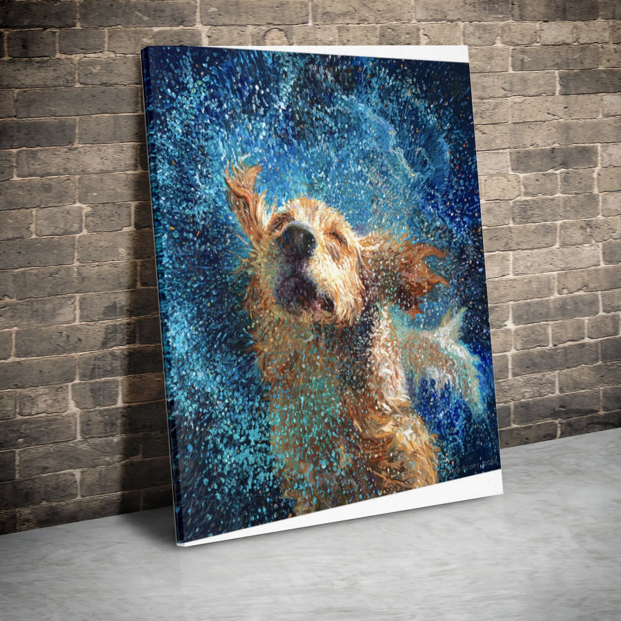 Golden Retriever Canvas Print | Painterly Dog Shaking Water Art | Premium 1.25" Gallery-Wrap | Collector's Gift for Dog Lovers