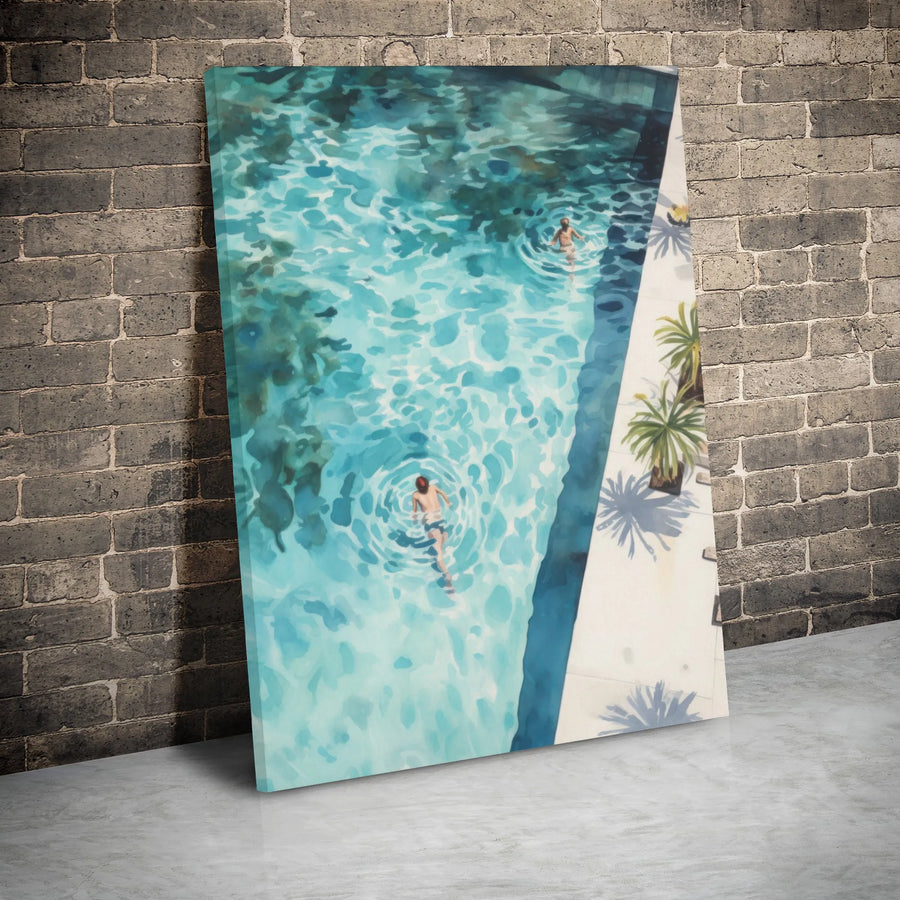 Swimming Pool Canvas Wall Art | Aerial Summer Aesthetic Decor | Premium Gallery Wrap Print | Coastal Home Office Decor Gift