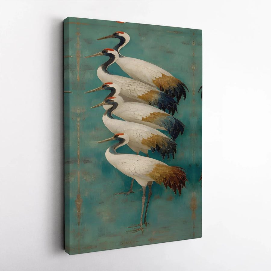 Japanese Crane Canvas Wall Art | Vintage Red-Crowned Crane Painting | Premium Gallery Wrapped Canvas | Collector's Gift for Zen Home Decor