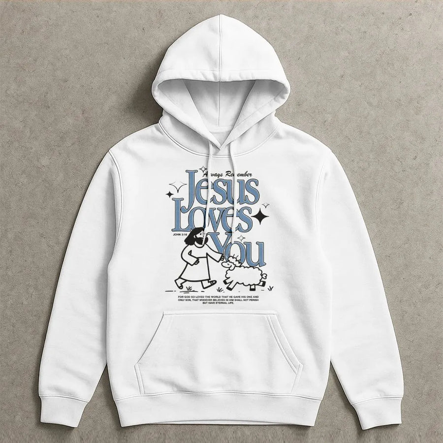 Jesus Loves You Hoodie | Cute Christian Graphic Bible Verse Art | Soft Cotton-Blend Premium Apparel | Faith Gift For Men Women Teens