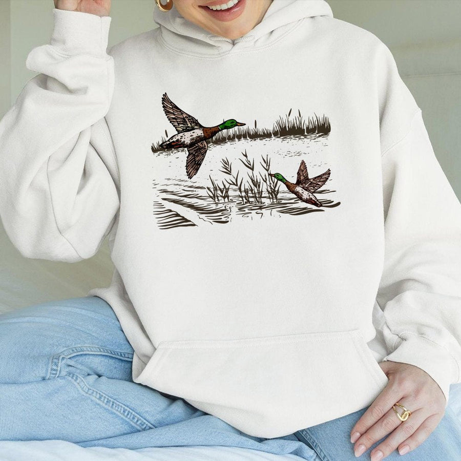 Mallard Duck Hoodie | Vintage Retro Waterfowl Illustration | Premium Cotton-Blend Pullover | Wildlife Gift for Nature Lovers and Hunters