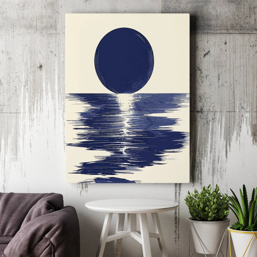 Abstract Blue Moon Wall Art | Modern Minimalist Ocean Reflection Print | Premium 1.25-Inch Gallery Canvas | Serene Home Decor Gift