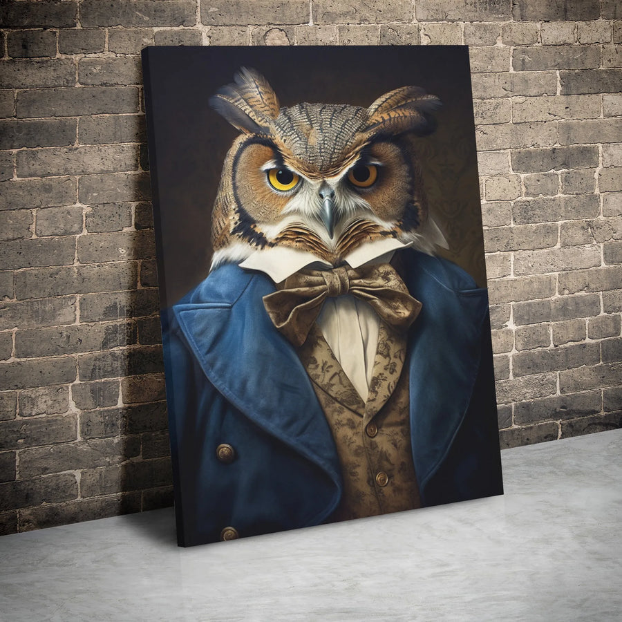 Distinguished Gentleman Owl Canvas Print | Victorian Portrait Wall Art | Premium Gallery Wrap Decor | Unique Office & Study Gift