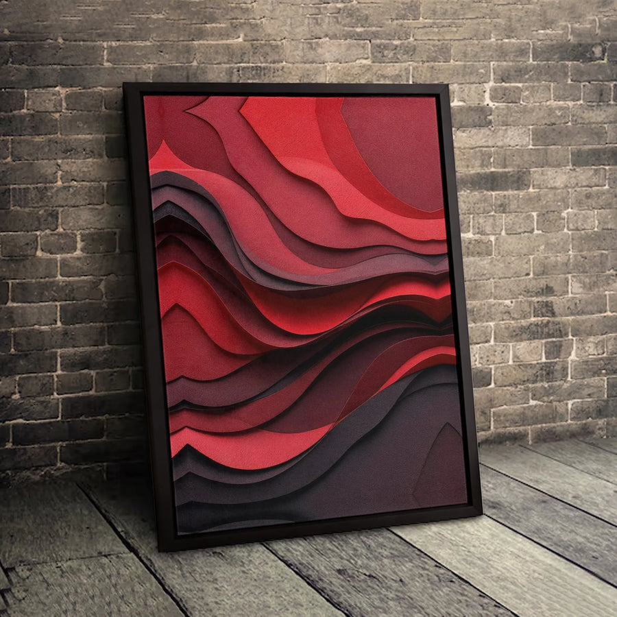 Abstract Red and Black Canvas Wall Art | 3D Layered Wavy Modern Design | Gallery Quality 1.25 Inch Profile | Premium Home & Office Decor Gift