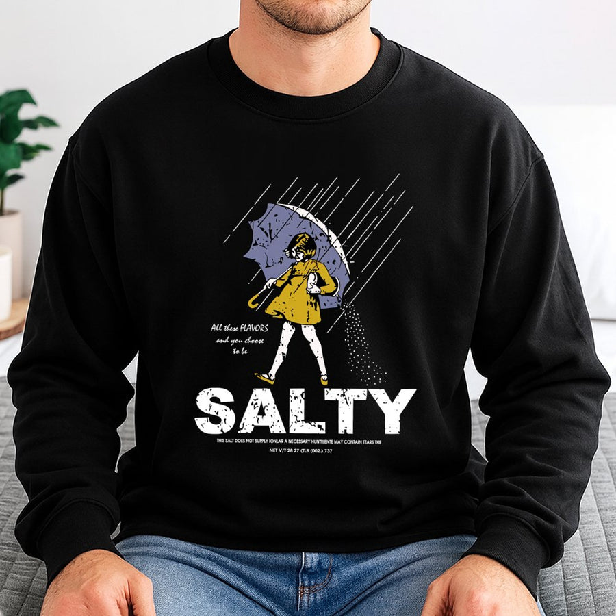 Salty Girl Sweatshirt | Retro Umbrella Design Graphic | Soft Cotton Blend Premium Pullover | Funny Sarcastic Gift for Her Women's Cozy Apparel