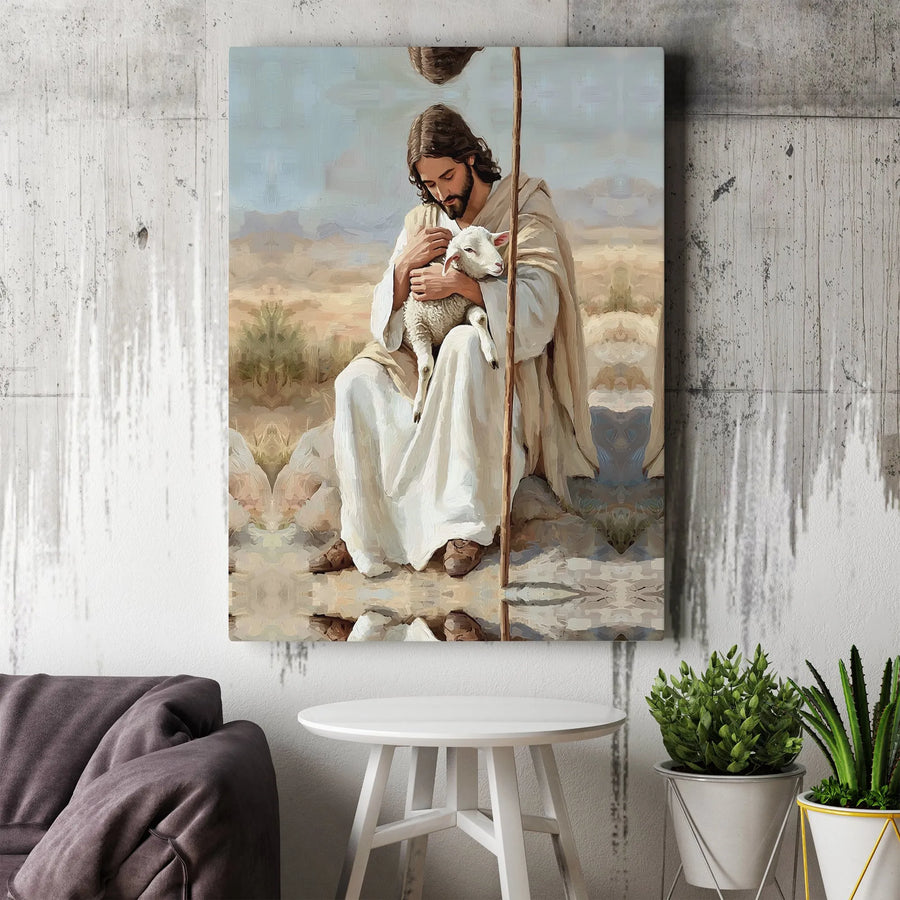 The Good Shepherd Canvas Print | Jesus Holding Lamb Painting | Premium Christian Art | Religious Home Decor Faith Gift