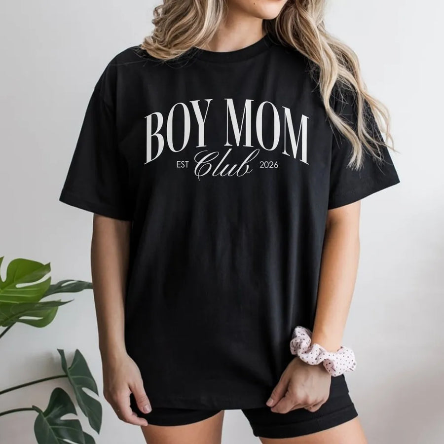 Boy Mom Club T-Shirt | Trendy Mama Graphic Tee with EST Year | Premium Cotton Top | Mother's Day Gift for New Mom of Boys