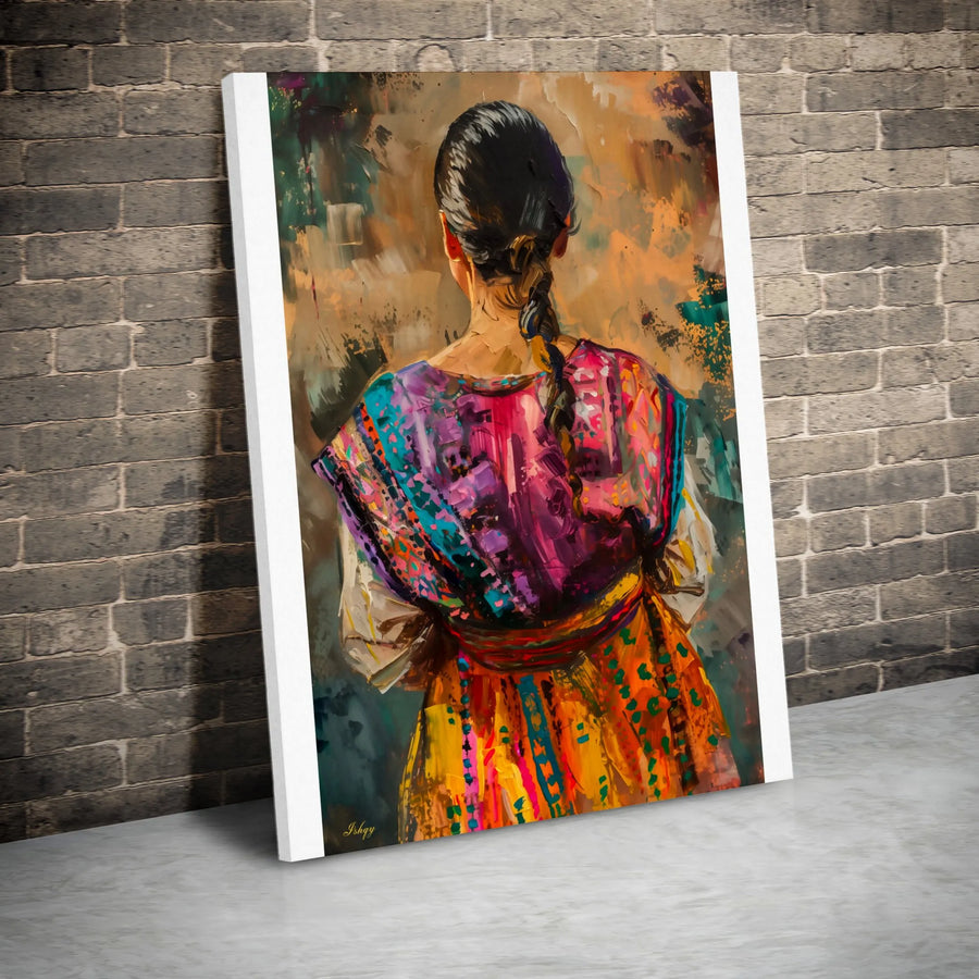 Traditional Woman Portrait Canvas | Vibrant Indigenous Textile Art | Premium Gallery Wrap Wall Decor | Boho Chic Ethnic Home Decor Gift