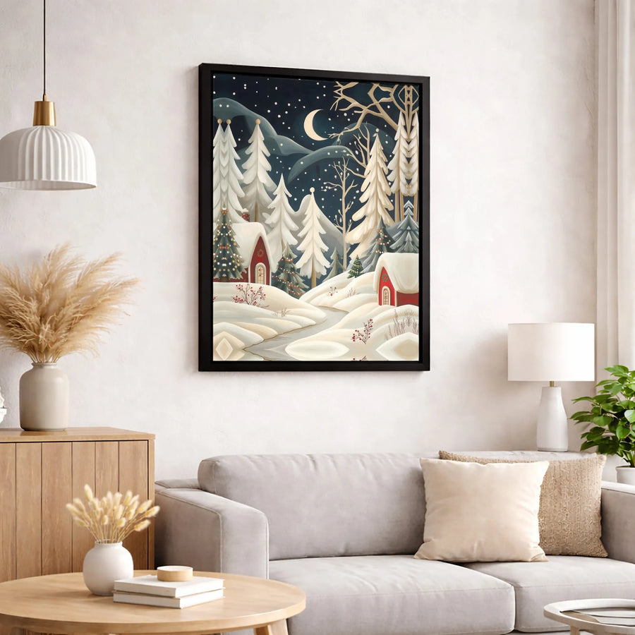 Christmas Village Canvas Art | Winter Night Snowscape Print | 1.25-Inch Premium Gallery Wrap | Cozy Holiday Home Decor Gift