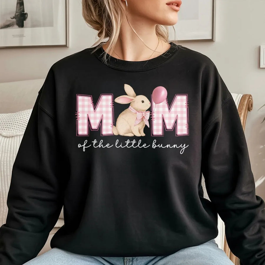 Mom of The Little Bunny Sweatshirt | Cute Gingham Rabbit Graphic | Premium Soft Sweatshirt | Easter Pregnancy Announcement Gift for Her