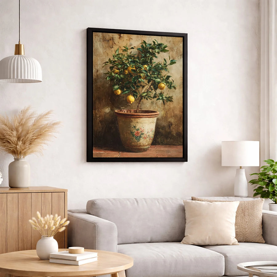 Lemon Tree Wall Art | Tuscan Kitchen Oil Painting Style | Premium Gallery Wrapped Canvas | Mediterranean Home Decor Gift