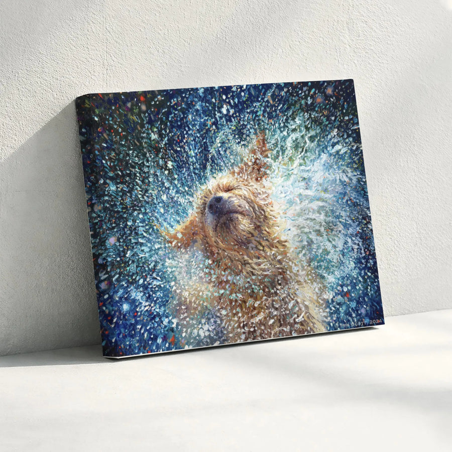 Shaking Dog Canvas Wall Art | Colorful Impressionist Pet Painting Print | Premium Gallery Wrap Canvas | Modern Home Decor Gift for Dog Lover