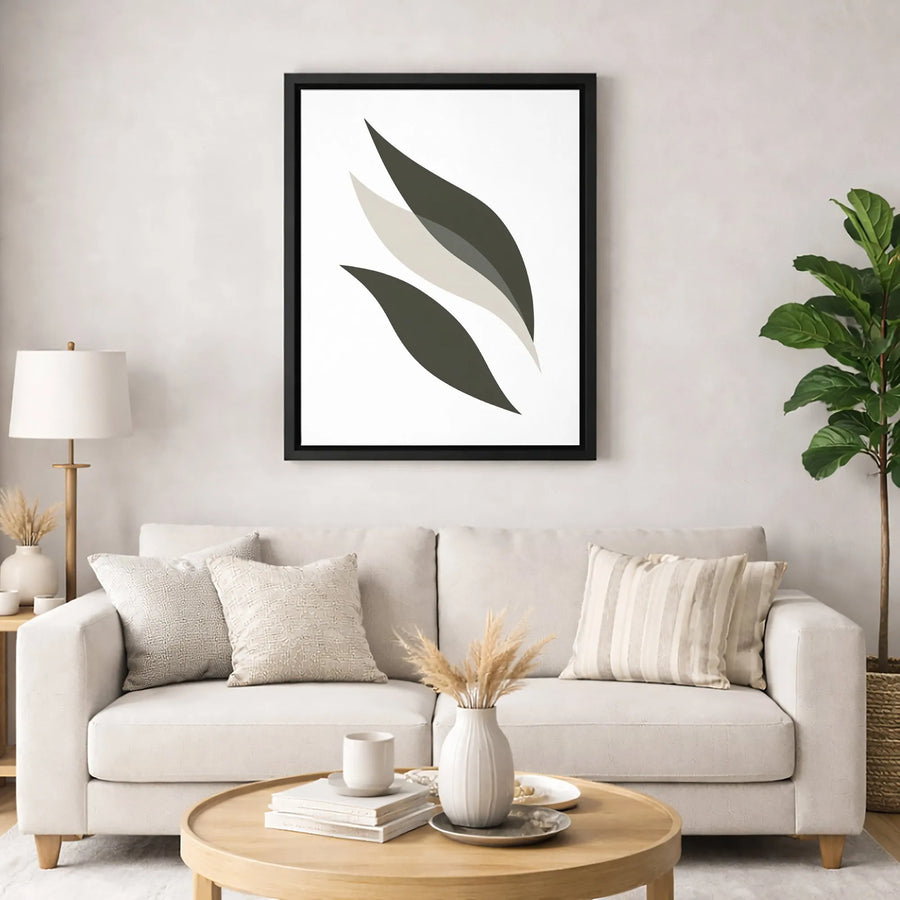 Abstract Leaf Wall Art | Minimalist Neutral Tone Botanical Print | Premium Gallery Wrapped Canvas | Modern Home Office Decor Gift