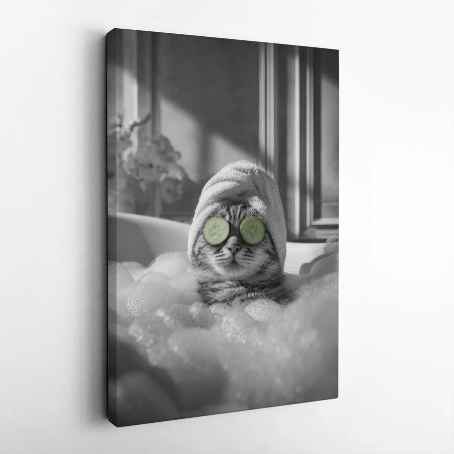 Funny Cat in Bubble Bath Canvas | Spa Day Kitten Wall Art | 1.25-Inch Premium Gallery Wrap | Whimsical Bathroom Decor Gift for Pet Lovers