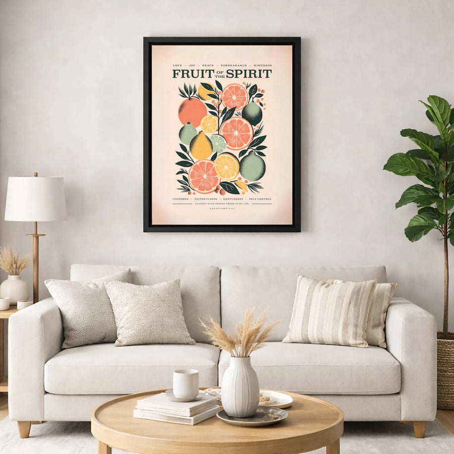 Fruit Of The Spirit Canvas | Galatians 5:22 Bible Verse Wall Art | Premium Gallery Wrapped Citrus Print | Inspirational Christian Gift for Home Decor