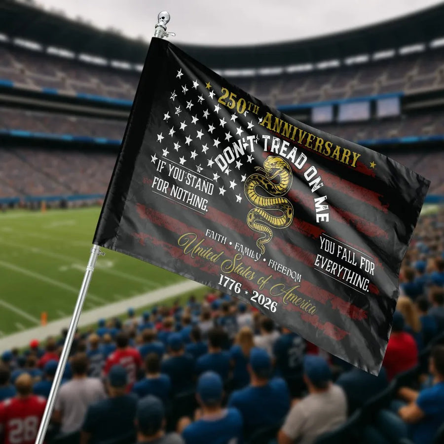 USA 250th Anniversary House Flag | Don't Tread On Me Gadsden Snake | Weather-Resistant Polyester Banner | Patriotic Home Decor Gift