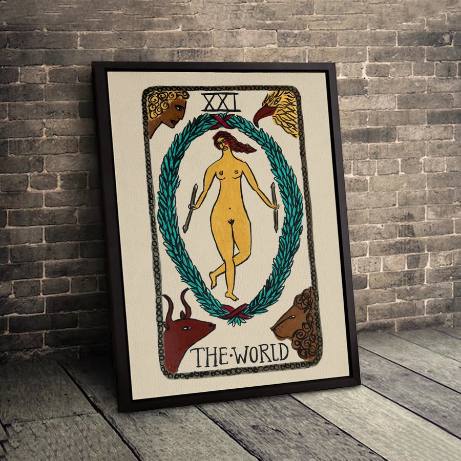 The World Tarot Card Canvas | Major Arcana Wall Art | Gallery Quality Premium Print | Spiritual Home Decor Gift for Witchy Aesthetic Lovers