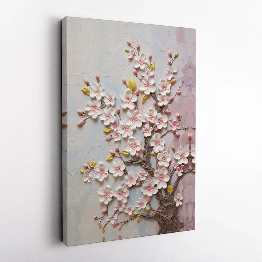 Cherry Blossom Canvas Wall Art | 3D Textured Floral Painting | Gallery-Quality Premium Print | Botanical Decor for Home Office