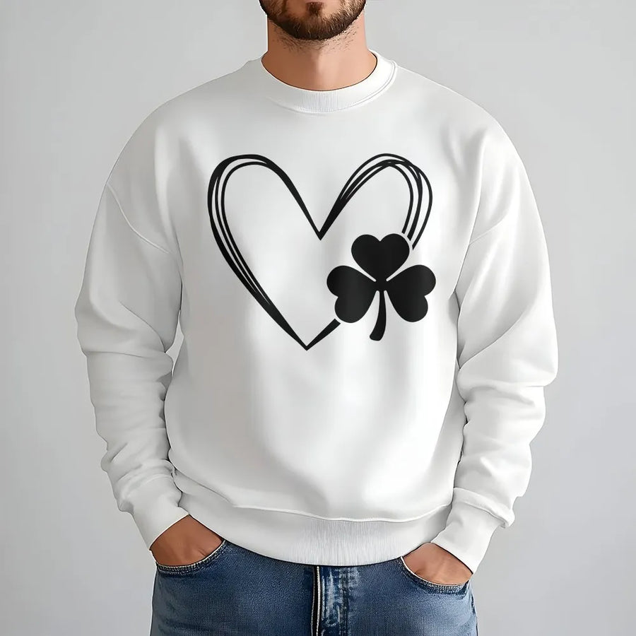 St. Patrick's Day Shamrock Heart Sweatshirt | Minimalist Clover Graphic Print | Premium Cotton Blend | Lucky Irish Gift for Men and Women