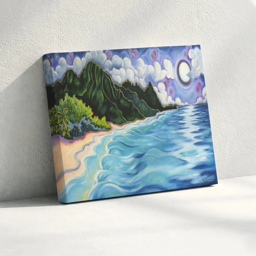 Moonrise Over Bali Hai Canvas Print | Tropical Kauai Seascape Painting | Premium Gallery Wrapped Canvas | Coastal Home Decor Gift for Traveler